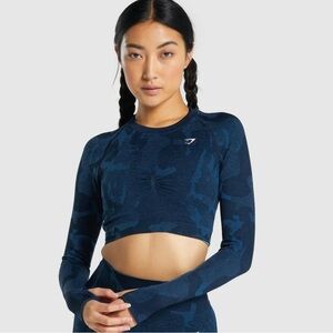 Gymshark ADAPT CAMO SEAMLESS LONG SLEEVE CROP TOP